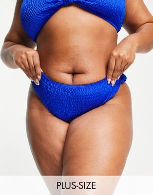 South Beach Curve Exclusive knot high waist bikini bottom in blue  - ASOS Price Checker
