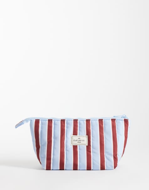 Exclusivité The Flat Lay Co. x ASOS - Pochette de maquillage basique à rayures - Bordeaux et bleu - view 1
