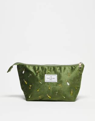 Exclusivité - The Flat Lay Co. x ASOS - Trousse de maquillage basique en velours avec motif verres brodé-Vert