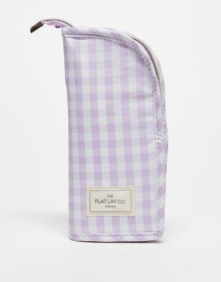 Exclusivité - The Flat Lay Co. x ASOS - Trousse verticale pour pinceaux de maquillage à carreaux vichy - Lilas-Violet