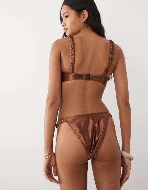Exclusivité - The Frolic - Bas de bikini d'ensemble échancré coupe brésilienne - Bronze métallisé, 3 de 4