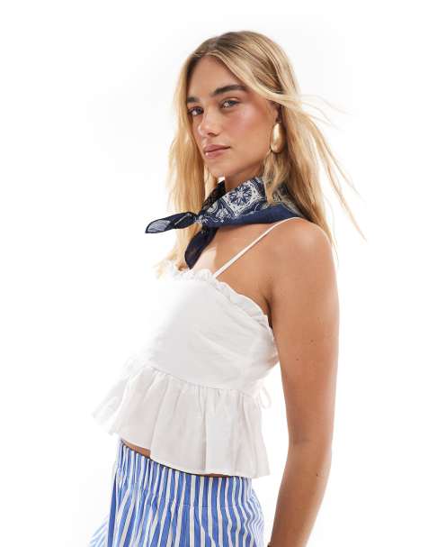 Exclusivité - The Frolic - Caraco babydoll noué dans le dos à volants - Blanc - view 1