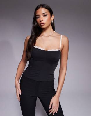 Exclusivité - The Frolic - Caraco style corset avec finition en dentelle - Noir