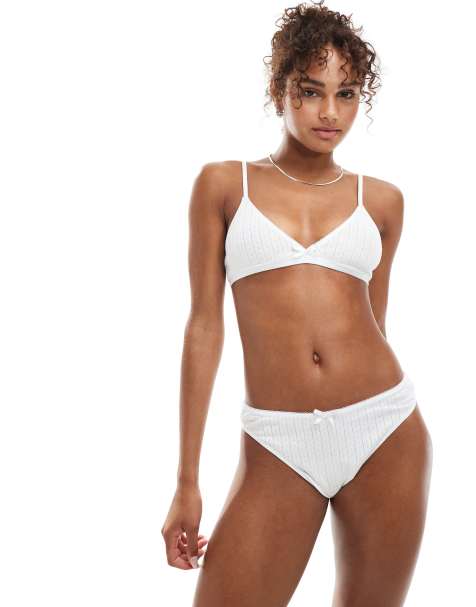 Exclusivité - The Frolic - Culotte d'ensemble taille basse en maille pointelle - Blanc - view 1