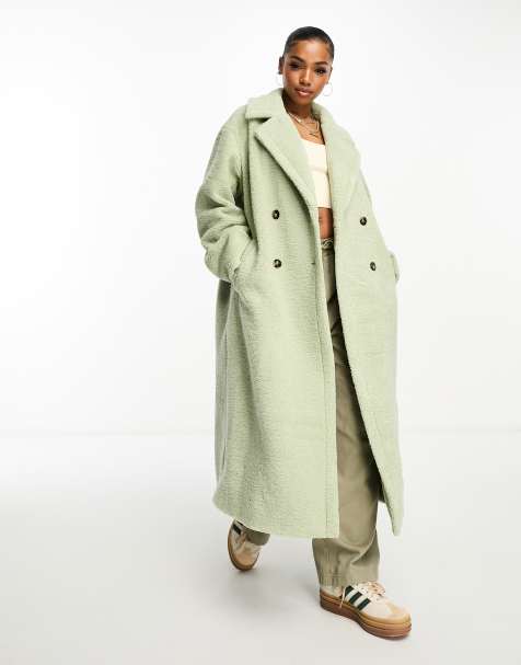 Exclusivité - The Frolic - Manteau cocon en imitation peau de mouton douce à double boutonnage - Sauge - view 1