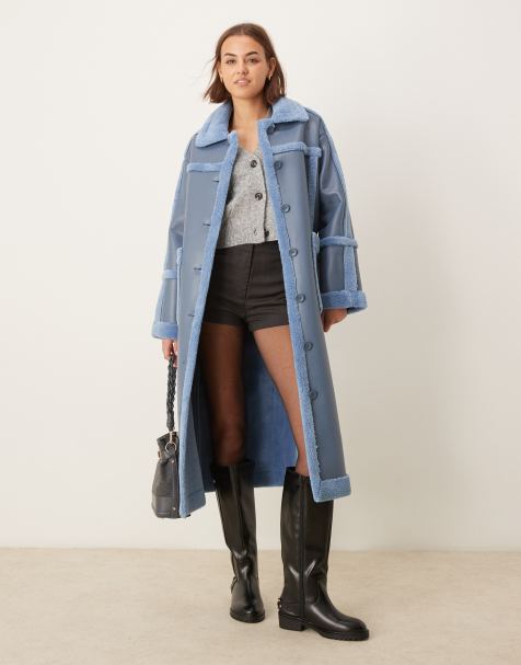 Exclusivité - The Frolic - Manteau long en imitation peau de mouton - Bleu - view 1