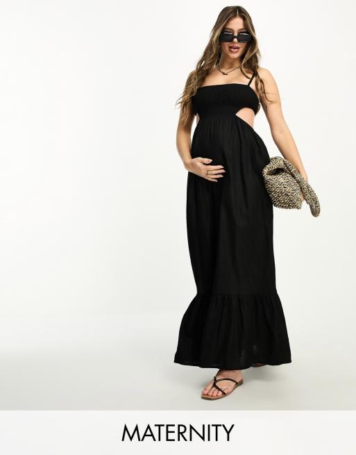 Exclusivité - The Frolic Maternity - Emerald - Robe d'été longue à découpe - Noir    