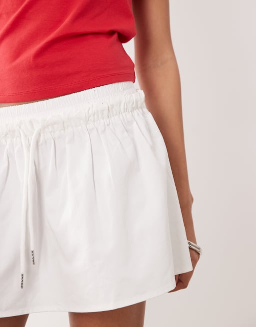 Exclusivité - The Frolic - Mini jupe-short en popeline avec taille à volants - Blanc, 4 de 5