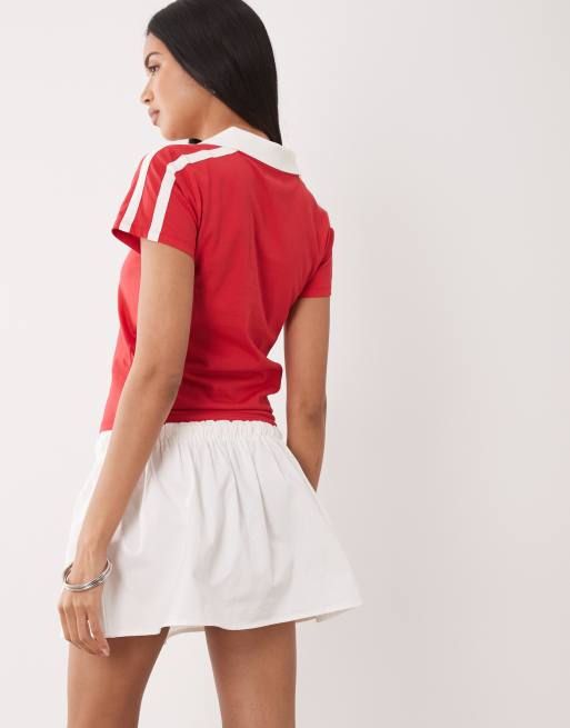 Exclusivité - The Frolic - Mini jupe-short en popeline avec taille à volants - Blanc, 5 de 5