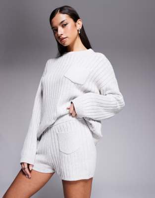 Exclusivité - - Mini-short d'ensemble en maille nervurée riche en coton avec poches sur le devant - Gris 34