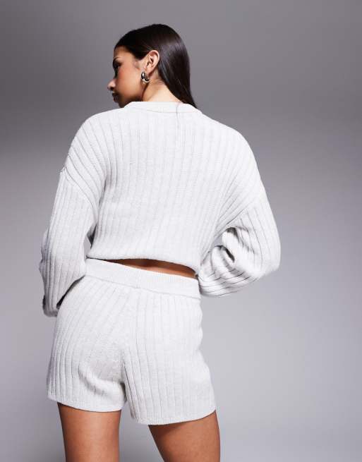 Exclusivité - The Frolic - Mini-short d'ensemble en maille nervurée riche en coton avec poches sur le devant - Gris, 3 de 5
