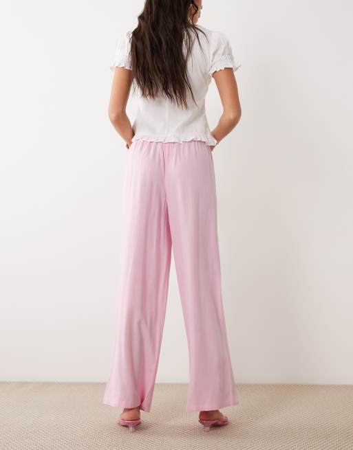 Exclusivité - The Frolic - Pantalon ample en lin mélangé à taille élastique - Rose, 3 de 5