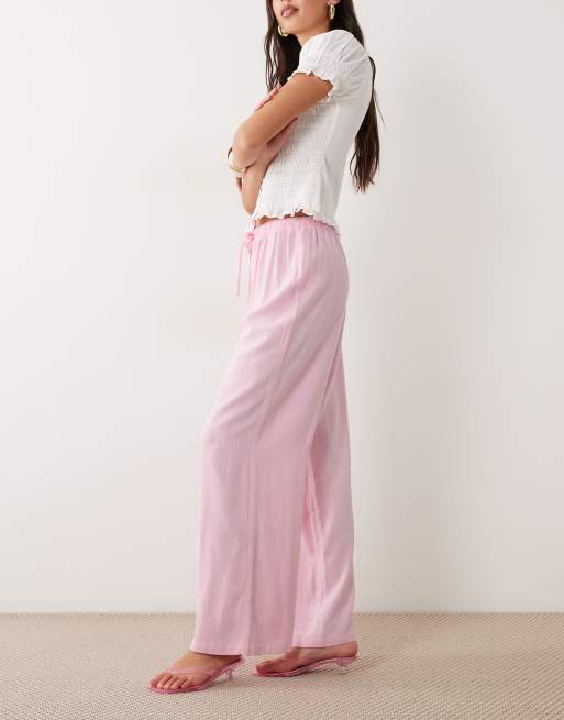 Exclusivité - The Frolic - Pantalon ample en lin mélangé à taille élastique - Rose, 5 de 5