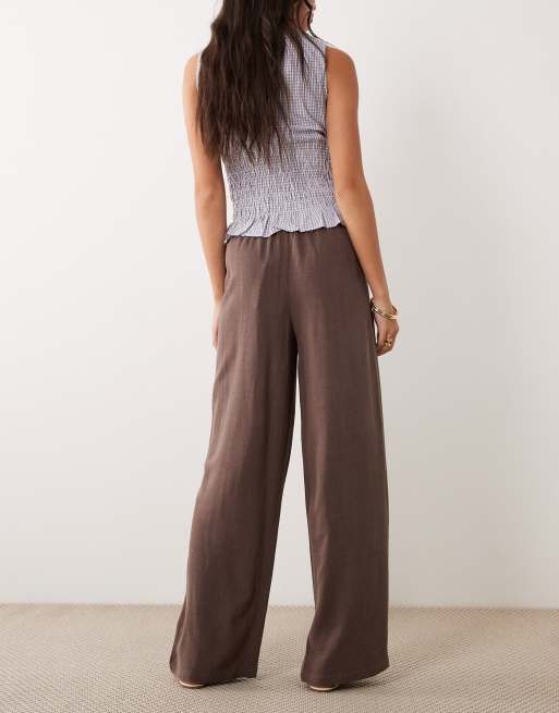 Exclusivité - The Frolic - Pantalon ample en lin mélangé avec cordon de serrage à la taille - Chocolat, 3 de 5