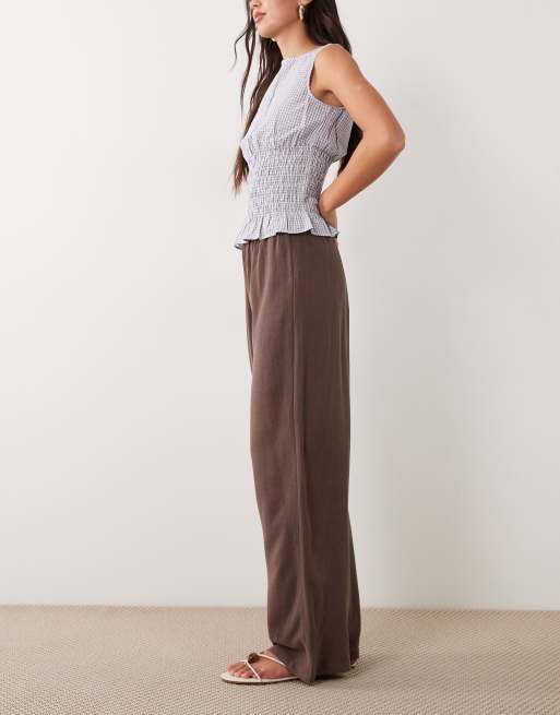 Exclusivité - The Frolic - Pantalon ample en lin mélangé avec cordon de serrage à la taille - Chocolat, 5 de 5