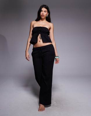 Exclusivité - - Pantalon de plage d'ensemble large noué à la taille en gaze de coton - Noir 34