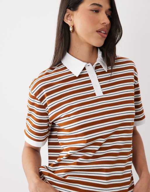Exclusivité - The Frolic - Polo de rugby oversize à rayures avec col - Moutarde et blanc, 3 de 4