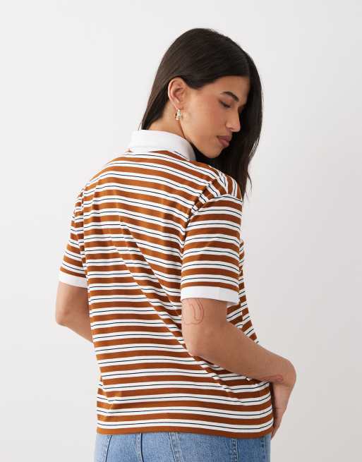 Exclusivité - The Frolic - Polo de rugby oversize à rayures avec col - Moutarde et blanc, 4 de 4