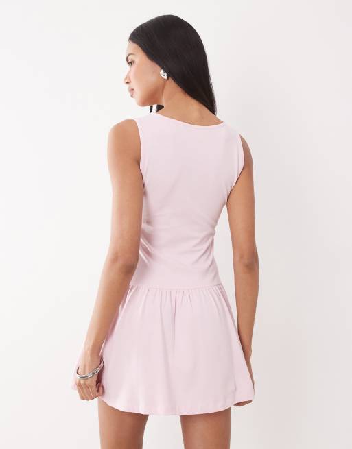 Exclusivité - The Frolic - Robe courte à col V et taille basse - Rose pastel, 4 de 4