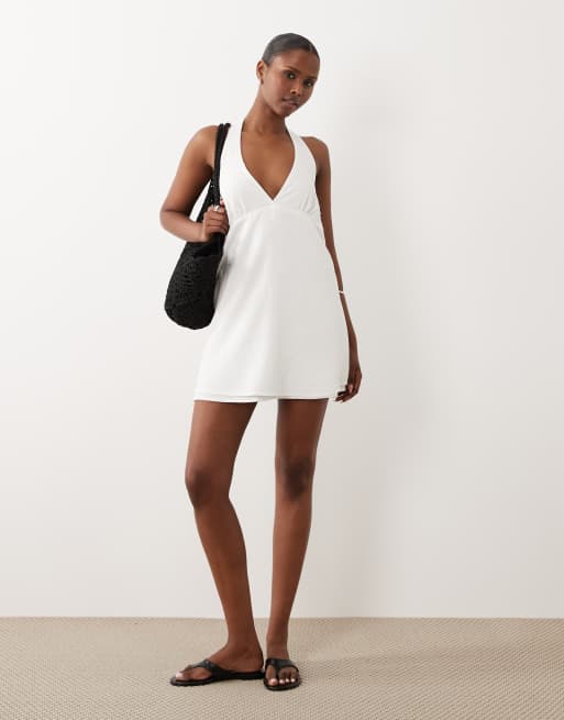 Exclusivité - The Frolic - Robe courte dos nu en lin - Blanc, 2 de 4