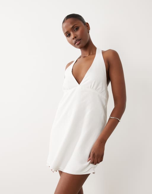Exclusivité - The Frolic - Robe courte dos nu en lin - Blanc, 4 de 4