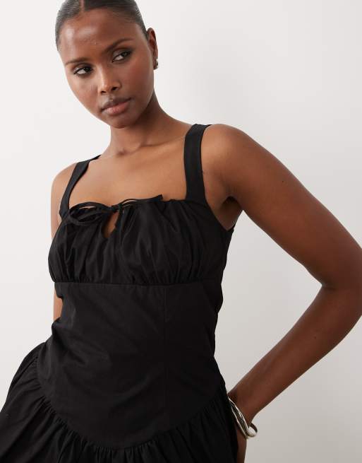 Exclusivité - The Frolic - Robe patineuse courte en bengaline nouée devant - Noir , 3 de 4