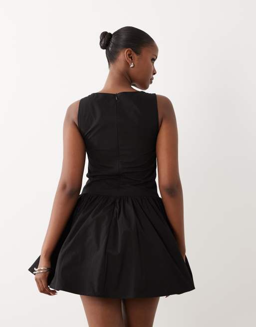 Exclusivité - The Frolic - Robe patineuse courte en bengaline nouée devant - Noir , 4 de 4