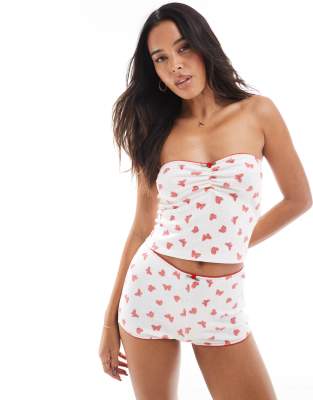 Exclusivité - - Short d'ensemble confort en maille pointelle à imprimé papillons - Blanc-Multicolore S