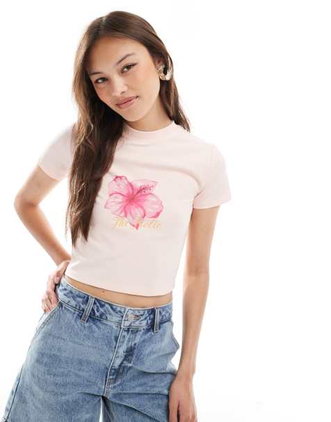 Exclusivité - The Frolic - T-shirt effet rétréci à imprimé hibiscus - Rose - view 1