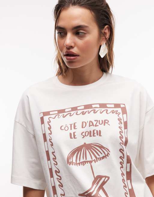 Exclusivité - The Frolic - T-shirt oversize avec motif graphique devant - Crème, 3 de 7
