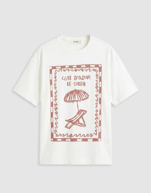 Exclusivité - The Frolic - T-shirt oversize avec motif graphique devant - Crème, 5 de 7