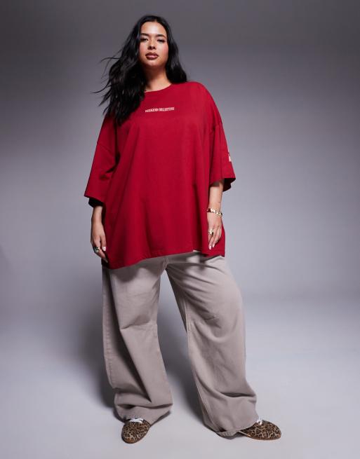 Exclusivité - Weekend Collective Curve - Icon - T-shirt oversize avec logo superposé au dos - Rose/rouge, 3 de 4