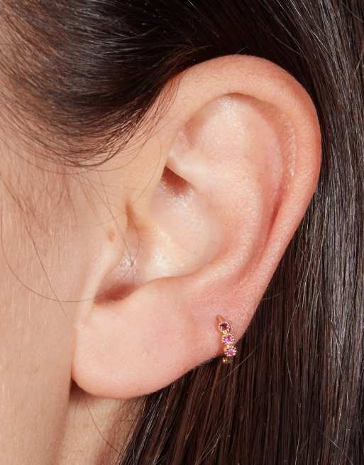 Exclusivité - With Bling - Piercing petit anneau 6 mm en plaqué or 18 carats avec trois cristaux - Vert