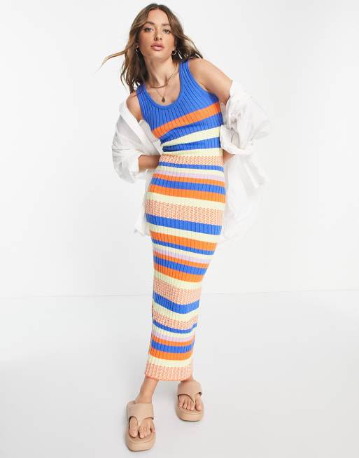 Exclusivité - Y.A.S - Robe longue en maille rayée - Multicolore