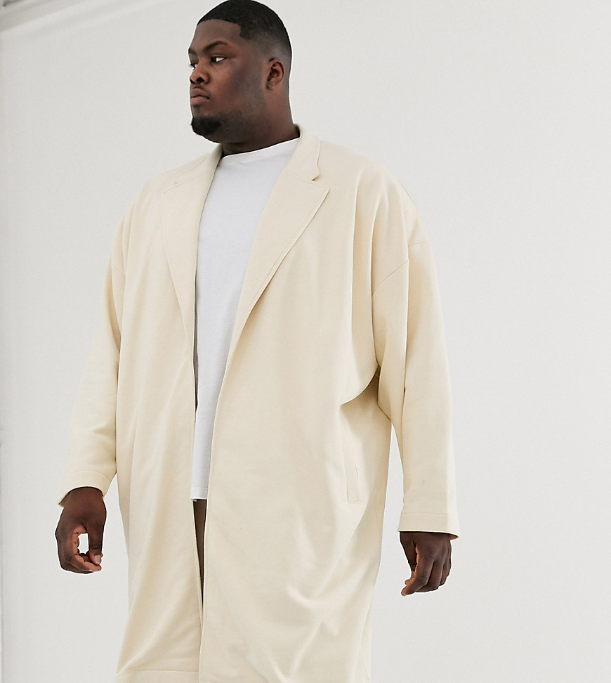 Extreme oversized lang frakke i beige jersey fra ASOS DESIGN Plus