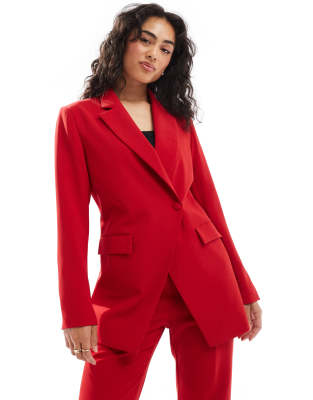 asymmetric button front blazer in red - part of a set