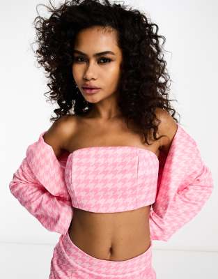 bandeau crop top in tonal pink houndstooth check - part of a set