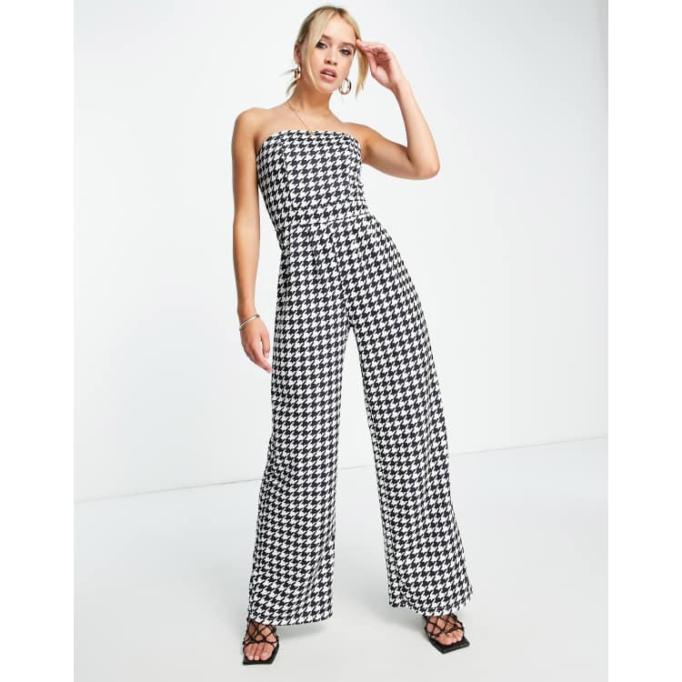 Extro & Vert bandeau wide leg jumpsuit in houndstooth check