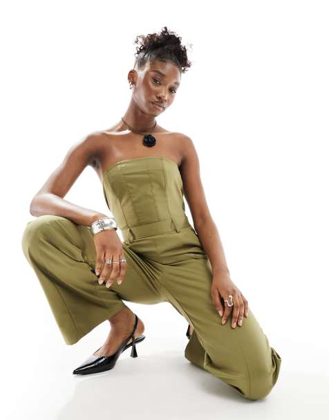 Khaki best sale sleeveless jumpsuit