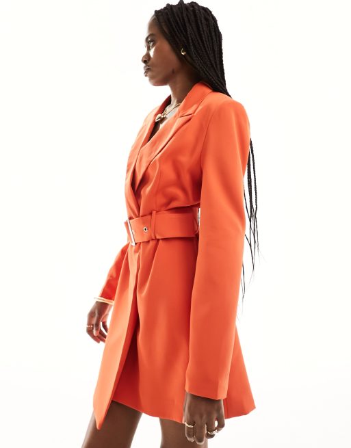 Orange belted blazer clearance dress