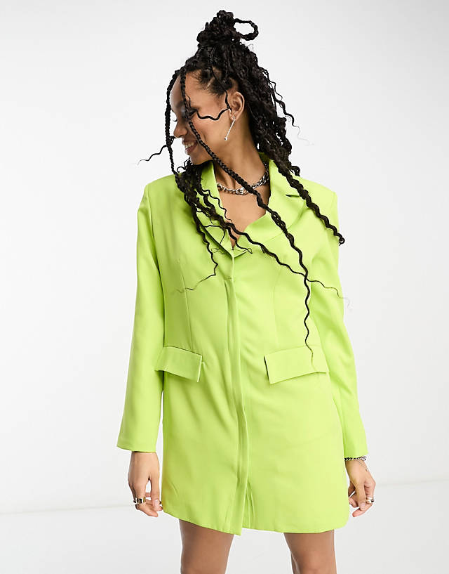 Extro & Vert - boxy blazer dress in chartreuse with button details