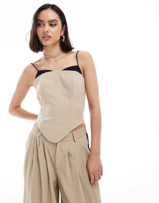 Extro & Vert Extro & Vert bra detail corset top in stone & black co-ord-Multi