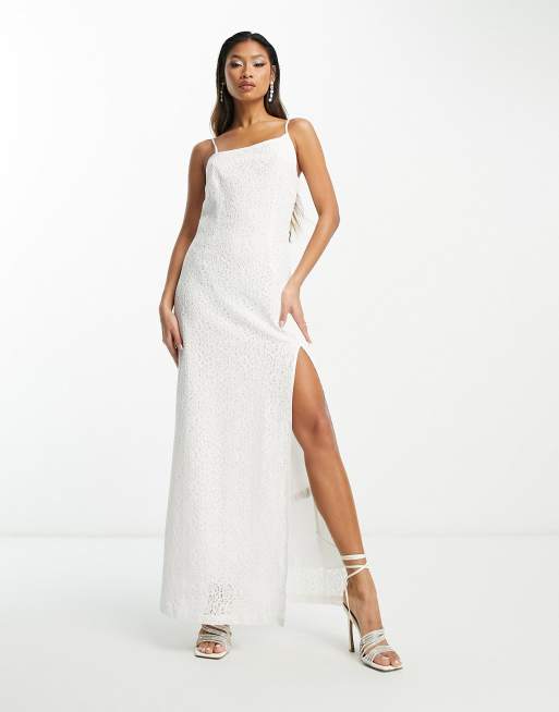 Extro Vert Bridal asymmetric midaxi lace dress with leg split ASOS