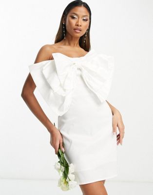 Bridal bodycon mini dress with bow-White