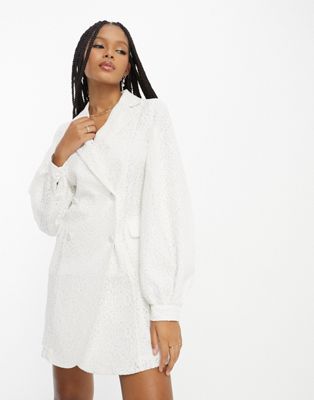 Extro & Vert Bridal fitted balloon sleeve blazer dress in white lace - ASOS Price Checker