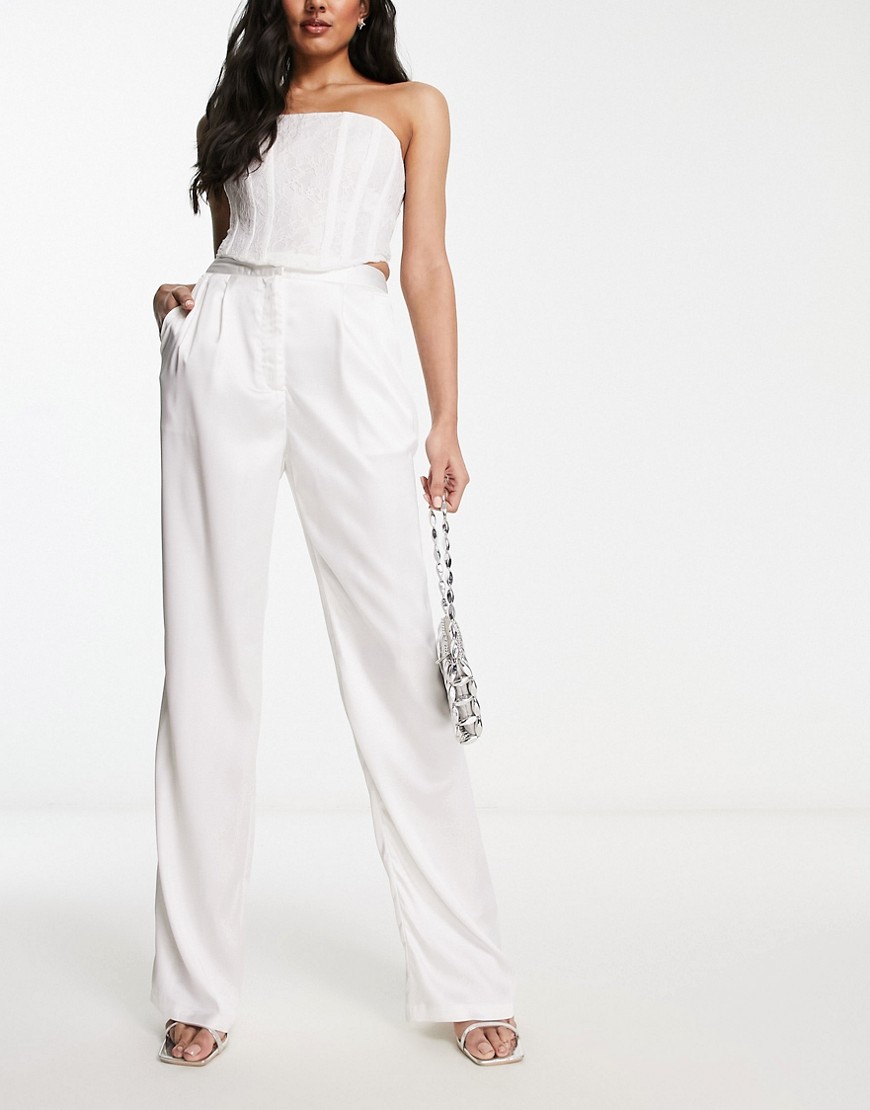 Extro & Vert Bridal pleated straight leg trousers co-ord-White