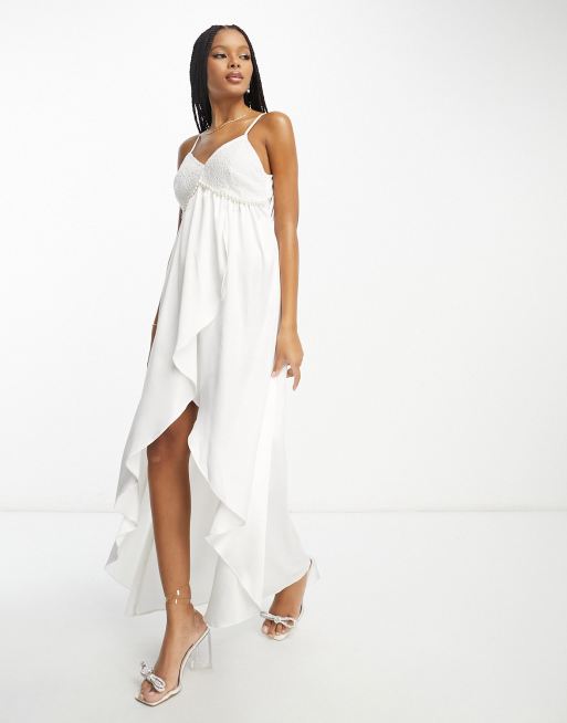 Extro & Vert Bridal waterfall cami dress with lace detail, Mules sandales  de bain TOMMY JEANS Padded Tommy Jeans Pool Slide EM0EM01041 Black BDS