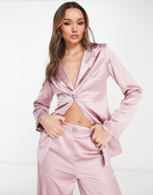 Extro & Vert Bridesmaid fitted satin blazer with heart jewel button co-ord - ASOS Price Checker