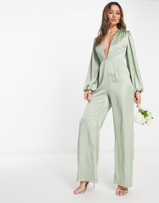 Sleeveless satin jumpsuit with logo detail