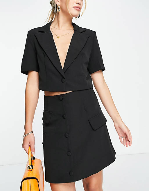 Extro & Vert button front mini skirt with pocket detail in black - part of  a set | ASOS